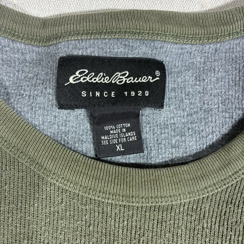 Eddie Bauer Men XL Thermal Shirt Long Sleeve Ribbed Knit Cotton Olive Green Crew - Picture 7 of 8